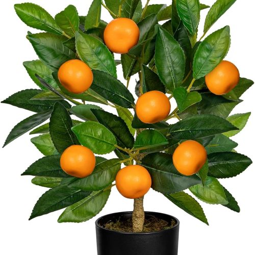 Artificial Potted Plants 15.7 inches Fake Orange Tree Artificial Citrus Fruit Plant with Black Pot Faux Plants Indoor for Home,Office, Living Room Table, Desk