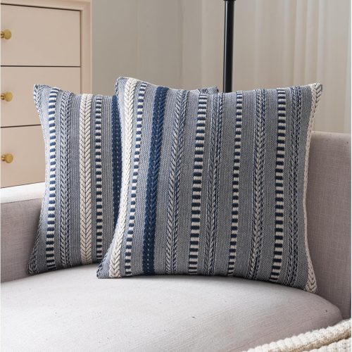 Boho Throw Pillow Covers 20x20 Inch Set of 2, Farmhouse Decorative Couch Pillow Cases, Navy Blue Accent Pillows of Bed, Sofa Bedroom Living Room Home Decor Cushion Cover