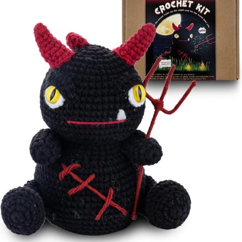 1 Crochet Kit for Beginners, Amigurumi Crochet Kits for Starters With Step-by-Step Video Tutorials, Beginner Crochet Kit for Adults Kids, Knitting Crochet Set 40% Extra Yarn (1 Pack Black Dragon)