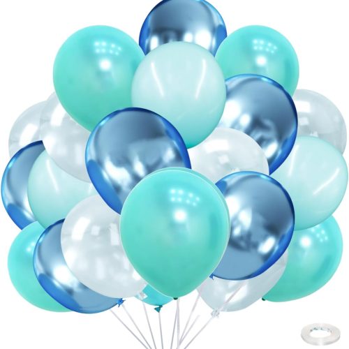 1 Under the Sea Party Decorations Teal Turquoise Blue Clear Balloons Assorted Colors Kit for Ocean Beach Pool Mermaid Fish Shark Theme Birthday& Classroom Decor-40Pcs Pearl Metallic Blue,Bubble Balloon