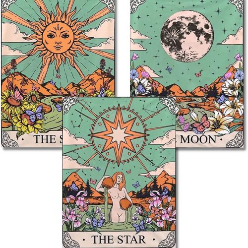 3 Pack Tarot Diamond Art Kits for Adults,Tarot 5D Full Diamond Round Diamond Painting Kits for Beginners,Stars Sun Moon Theme DIY Full Drill with Diamond Gem Art, Home Wall Decor 12x16Inch