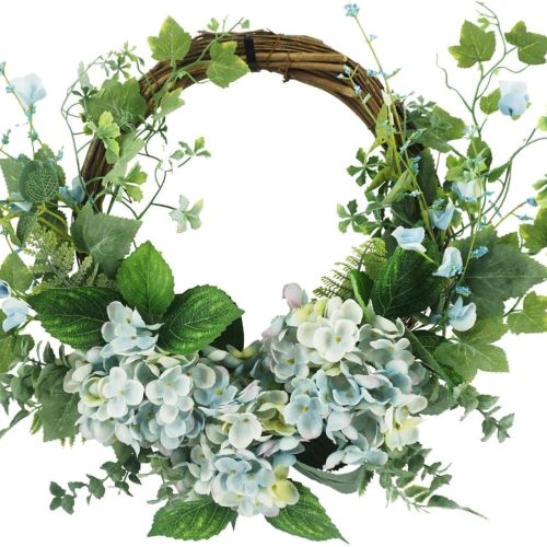 18 Inch Blue Hydrangea Front Door Wreath, Spring Summer Fall Wreaths with Ivy, Eucalyptus & Hydrangea Leaves, Farmhouse Wreath All Seasons Year Round, Flower Wreaths for Wedding Home Decor