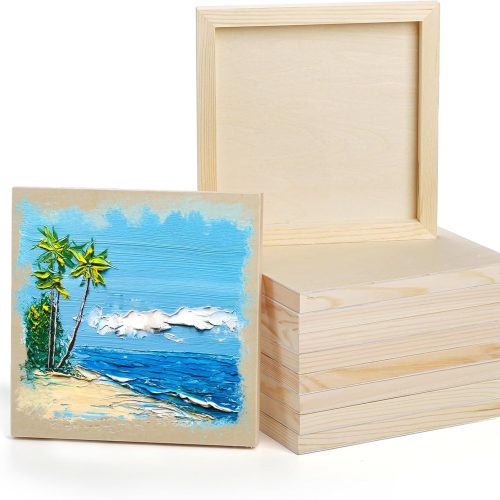 10 Pack Unfinished Wood Panels, 8 x 8 Inches Birch Wooden Cradled Painting Panel Canvas Boards for Watercolor, Arts and DIY Crafts, Easel Display, Use with Oils, Acrylics