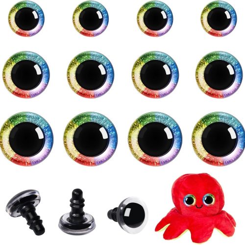 1 12pcs 20-30mm 3D Rainbow Glitter Safety Eyes for Crocheting with Washers Safety Eyes for Amigurumi Crochet Animals Halloween Decorations Crochet Accessories Gift for Crochet Lovers