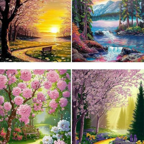 Diamond Art Kits for Adults, 3 Pack Landscapes 5D Diamond Painting Kits for Beginner DIY Gem Art Full Drill Diamond Dots Crystal Craft Kits for Home Wall Decor Gifts 12x16inch