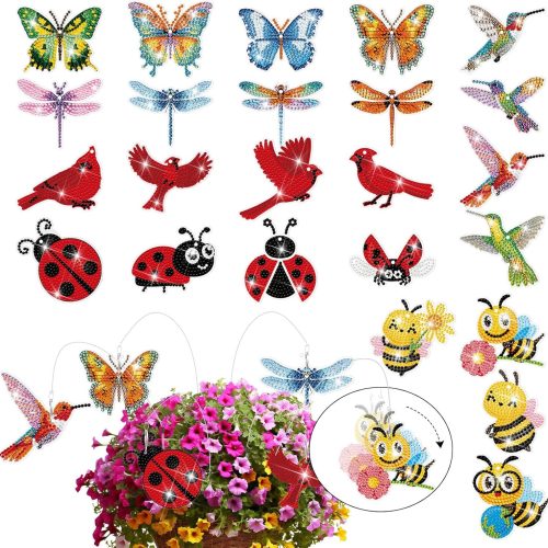 24 Pcs Butterfly Diamond Art Swaying in The Wind 5D DIY Adult Diamond Art Kits High Flexibility Plant Stakes Decorative Garden Stakes Craft for Indoor Outdoor Yard Decor(Rich Styles)