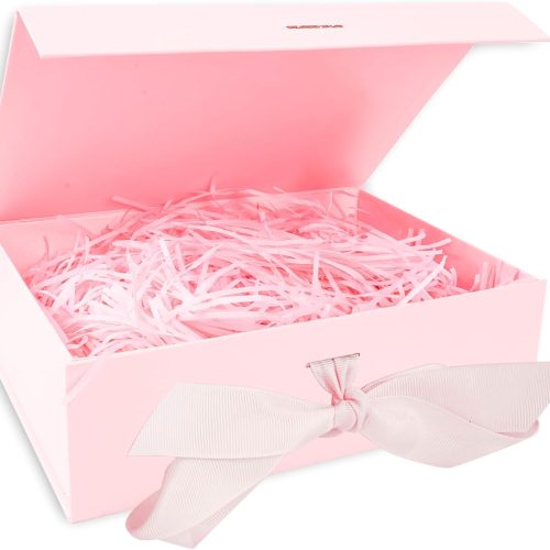 1 Uptotop Gift Box with Lid for Presents, 10.2 X 7.5 X 3.2 In with Ribbon and Magnetic Closure, Great for Christmas, New Year, Wedding, Birthdays, Groomsman, Presents Display and Packging, Pink