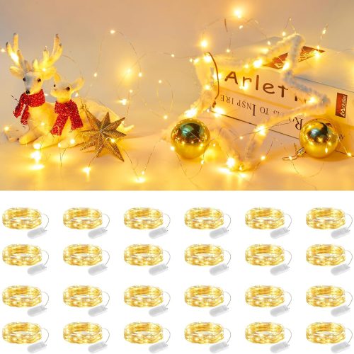 1 24 Pack Fairy Lights Battery Operated String Lights - 7 ft 20 LED Mini String Lights Waterproof Silver Wire Firefly Lights for Vases Mason Jars DIY Crafts Plants Table Centerpieces Wedding