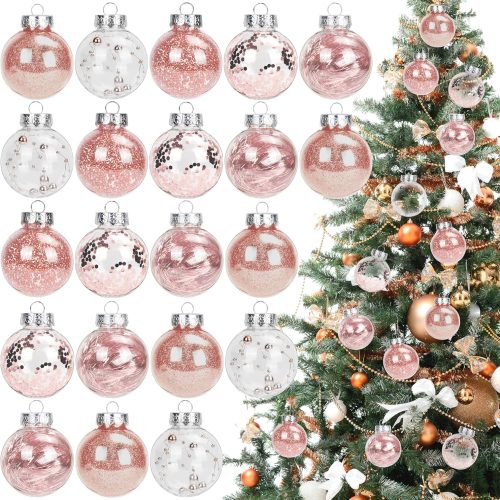 30Pcs 2.4 Inches Clear Christmas Ball Ornaments, Shatterproof Decorative Hanging Ball Ornament with Stuffed Delicate Glittering Decorations for Xmas Tree, Holiday Indoor Outdoor Party Decor(Rose Gold)