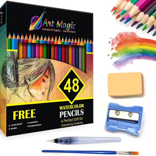 Watercolor Pencils, Set of 48 Professional Colored Pencils for Adult and Teens, Premium Art Supplies for Coloring, Blending and Layering