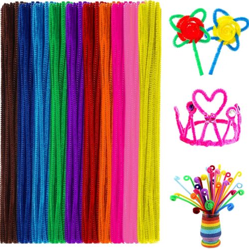Pipe Cleaners 100 Pcs 10 Colors Chenille Stems for DIY Crafts Decorations Creative School Projects (6 mm x 12 Inch, Assorted Bright Colors)