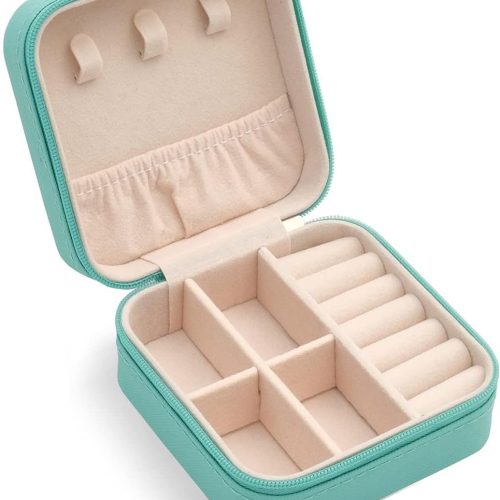 Mini Jewelry Travel Case, Small Portable Jewellry Organizer Box Portable Display Storage Box for Rings Earrings Necklaces, Gifts for Girl, Women, Wedding, Birthday,New Year,Christmas Gifts (Blue)