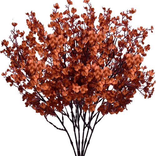 1 Burnt Orange Artificial Baby’s Breath European Flowers 6 Bundles Silk Gypsophila with Bendable Stems for Valentine's Day and New Year Centerpiece Wedding Decor and Table Arrangements
