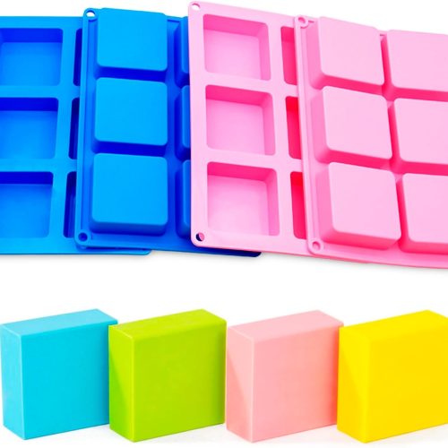 1 4 Pack Square Soap Molds,6-Cavity Non-Stick Silicone Cake Molds,Square Ice Cube Trays,Square Silicone Molds for Chocolate,Cupcake, Cornbread, Muffin,Soap