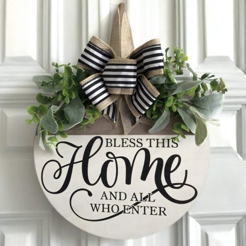 1 Welcome Sign for Front Door, Rustic Round Wood Wreaths Wall Hanging Outdoor Decor, Porch Fence Decorations Hanging Gift for Home Outdoor for Spring Summer Fall All Seasons Holiday Halloween Christmas