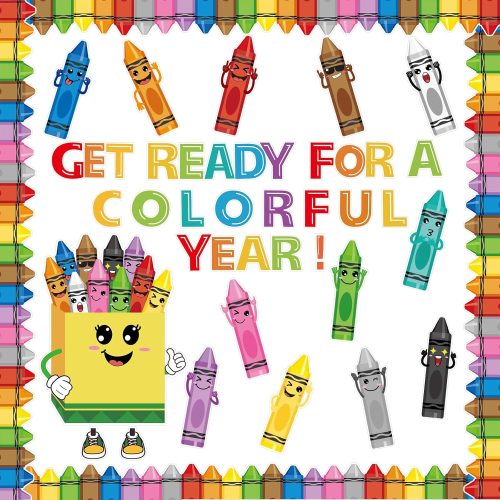 1 69 Pcs Crayon Bulletin Board Decorations for Classroom,Back to School Crayon Theme Classroom Decor with Border Trims Crayons Name Tags for School Classroom Door Home Wall Decorations
