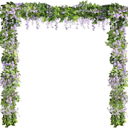 1 4 Pieces 26 Feet in Total Vine Artificial Wisteria Garland Artificial Wedding Silk Wisteria Hanging Flower for Wedding Arch Home Garden Party Outdoor Decor(Purple)