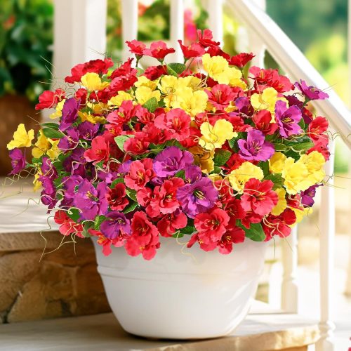 1 6 Bundles Look Real Artificial Flowers for Outdoors, Realistic Fake Outdoor Flowers, UV Resistant Outdoor Artificial Flowers Silk Faux Flowers for Outdoor Planters Porch Patio Yard Window Box