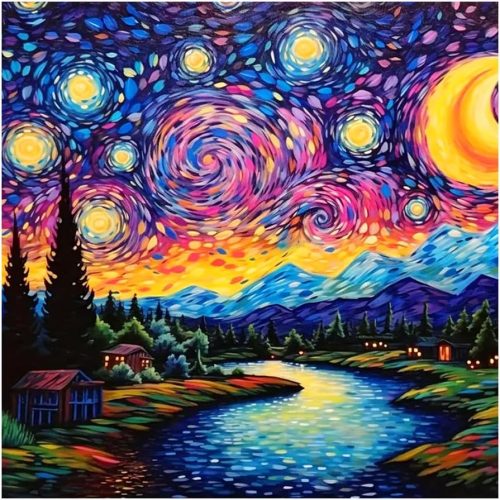 1 Starry Night Diamond Painting Kits for Adults, Starry Sky Diamond Art Kits, Full Drill Round Gem Art, DIY Landscape Paint with Diamond Beads Home Decor Craft Gift 12x12 inch