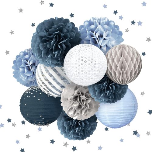 1 Wedding Party Decorations - 12PCS Dusty Blue Tissue Pom Poms Paper Lantern 50G Glitter Confetti Party Supplies for Romantic Wedding, Bridal Shower, Baby Shower, Birthday, Special Events