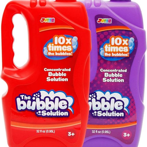 1 2 Bottles Bubbles Refill Solutions 64 oz (up to 5 Gallon), Concentrated Solution for Bubble Machine, Gun, Wand Refill Fluid Summer, Easter Toys (Red+Purple)