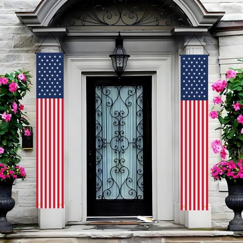 1 Veterans Day Decorations Hanging American Flag Banners, Stars and Stripes Porch Sign, USA Patriotic Red White and Blue Decor for 4th of July Memorial Day