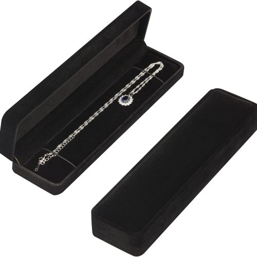 1 2 Pieces Long Velvet Jewelry Chain Necklace Gift Box Set, Bracelet Storage Case, Jewellry Display Box for Wedding, Engagement,Proposal, Birthday and Anniversary (Black)