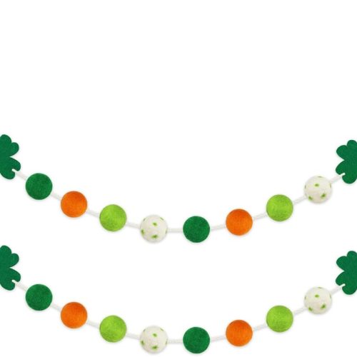 1 2 Pcs St Patrick's Day Felt Ball Garlands with Shamrock - St. Patrick's Day Decorations - Green Dark Green White Orange Pom Pom Garlands for Home Tree- Irish Party Home Fireplace Mantle Hanging Decor