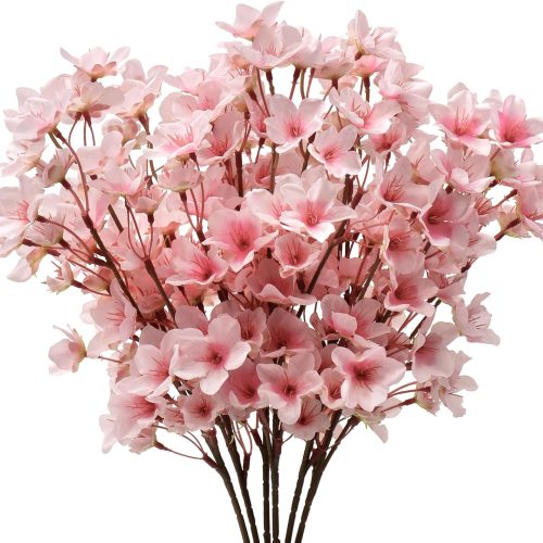 1 6PCS Artificial Cherry Blossom Flowers, Pink Faux Peach Blossom Branches Stems Silk Fake Flowers 15.7’’ for Home Kitchen Wedding Party DIY Garden Decorations