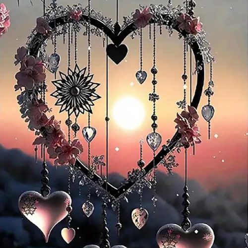 1 5D Diamond Painting Kits for Adults, Love Heart Dream Catcher Diamond Art Kits for Adults Beginners, DIY Full Drill Round Diamond Dots, Home Wall Decor 12x16 Inch