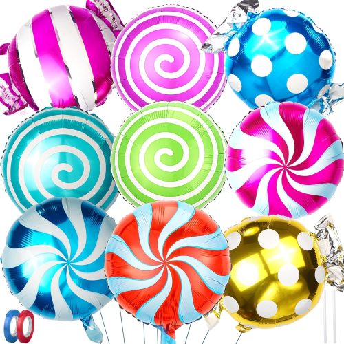 1 Sweet Candy Balloons 9Pcs 18in Foil Balloons - Christmas Birthday Halloween Party Decorations, Round Lollipop & Candy Balloon for Baby Shower Supplies | Durable,Quick Setup (Style1, 9)