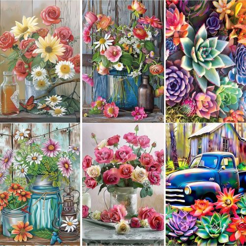 1 6 Pack 5D Diamond Painting Kits for Adults Beginners, Diamond Arts Kits Diamond Art Sets,Gem Painting Arts & Crafts Home Wall Decoration 11.8x15.7 Inches Flowers