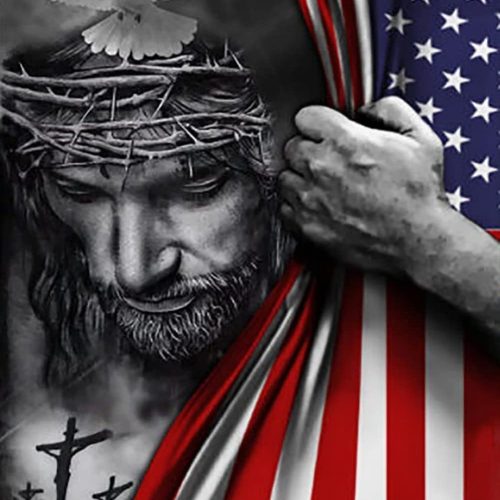 1 5D DIY Diamond Art Painting Kit, American Flag and Jesus 16X20 inches Round Full Drill Crystal Rhinestone Embroidery Cross Stitch Arts Craft for Home Wall Decor Gift