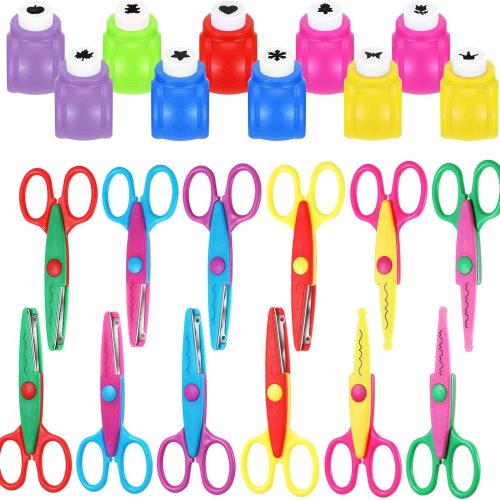 1 22 Pcs Craft Hole Punch and Creative Scissors Set, Including 12 Craft Pattern Scissors Decorative Edge Scrapbooking Edging, 10 Paper Punch for School Kids Adults Crafting