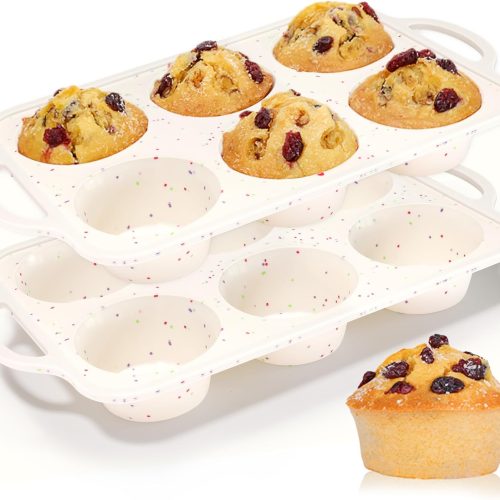 1 Large Muffin Pan, Metal Reinforced Frame 3.5 Inch Jumbo Silicone Muffin Pan Nonstick 6 Cups for Baking Jumbo Muffin, Frittatas, Jumbo Cupcakes 2 Pack Confetti