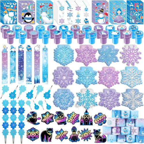 1 216Pcs Frozen School Stationery Party Favors Winter Snowflake Themed Classroom Gift Reward Prizes Bulk for Students Kids Holiday Frozen Birthday Goodie Bag Stuffers Pinata Filler