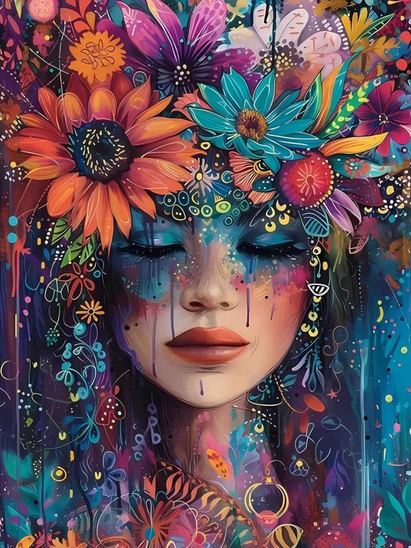 1 Beautiful Woman Diamond Art Kits for Adults, Flower Diamond Painting Kits, Dimond Art Paintings Kit, 5D Diamond Dot, Small Gem Painting Kit, Crystal Art Beginner, Home Wall Decor Gifts (12x16inch)