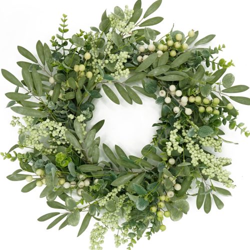 1 Green Eucalyptus Wreaths for Front Door Spring Summer Wreath with Eucalyptus Leaves,Olives Leaves,Mixed Berry for Indoor Outdoor Farmhouse Home Porch Wall Window Festival Wedding Decor
