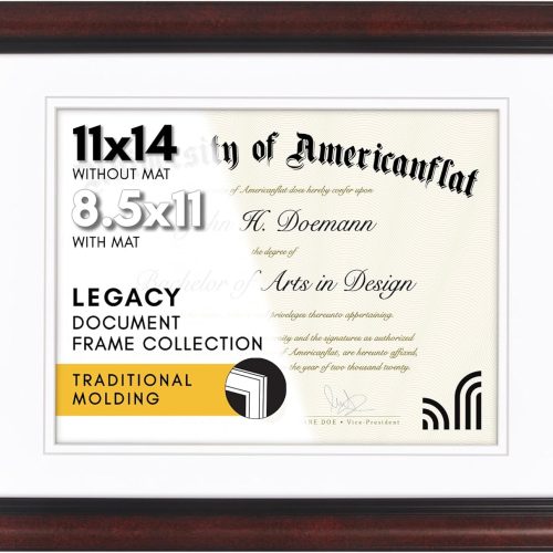 1 11x14 Diploma Frame - Use as 8.5x11 Certificate Frame or Display 11x14 Photo Without Mat - Legacy Collection - Black and Mahogany Ornate Frames with Shatter-Resistant Glass - White Mat