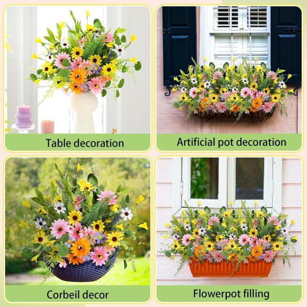 2 12 Bundles Artificial Sunflowers Daisy Bouquets with Stems 16 Inch Fake Faux Flowers for Wedding Bridal Shower Table Vase Birthday Summer Indoor Outdoor(Bright Daisy)