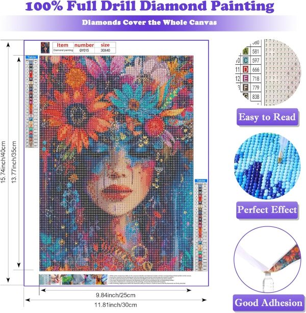 2 Beautiful Woman Diamond Art Kits for Adults, Flower Diamond Painting Kits, Dimond Art Paintings Kit, 5D Diamond Dot, Small Gem Painting Kit, Crystal Art Beginner, Home Wall Decor Gifts (12x16inch)