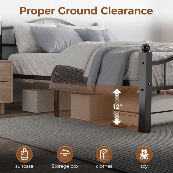Full Size Bed Frames with Headboard, Noise-Free Design & Underbed Storage Heavy Duty Metal Bed Frames No Box Spring Needed/Tool-Free Assembly