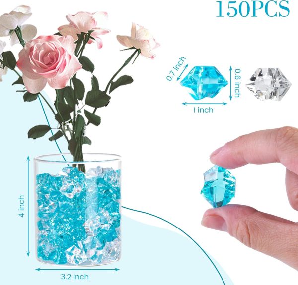 4 150PCS Fake Ice, Vase Filler Mixed Blue Fake Ice Rocks, Acrylic Crystals for Crafts Table Scatter Wedding Party Aquarium Tank Decorations