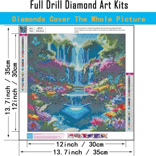 4 Landscape Scenery Diamond Art Kits for Adults Beginners, 5D DIY Full Round Drill Diamond Painting Kits Waterfall, Paint by Diamonds Dot Gem Art Crystal Flower Easy,Home Wall Decor 13.7X13.7Inch