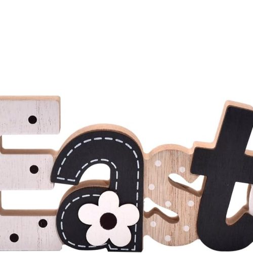 Easter Decoration Sign Blocks, 2-PCs Wooden Easter Bunny Tabletop Decor, Rustic Spring Easter Wooden Table Signs, Festive Farmhouse Decorative Wood Block Set for Home Office Indoor (Bunny