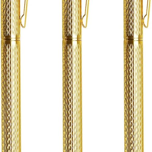 3 Pack Slim Metallic Retractable Ballpoint Pens Black Ink, Nice Gift for Business Office Students Teachers Wedding Christmas (Gold)