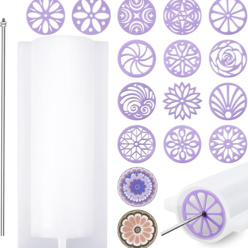 16 Pcs Soap Kaleidoscope Pull Through Mold Big Silicone Tube Column Mold Embed Molds Making Supplies with 14 Flower Templates Swirl Tool 11.8'' Stick for DIY Soap Candle Cake Making