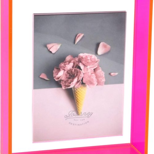 8.5 x 11 Acrylic Picture Frame Neon Floating Photo Frame of Wall Mount Desk Tabletop for Certificate Diploma Document Award Degree, Neon Pink