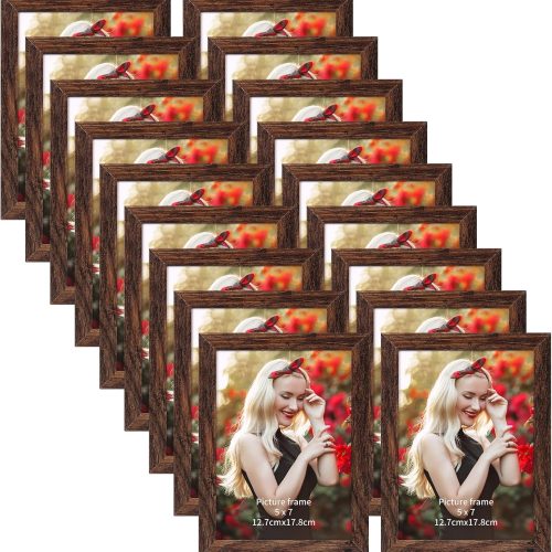 Wooden Bulk 5x7 Picture Frame Set of 18, Rustic Brown Photo Frames Fits 5 by 7 for Wall or Tabletop Display