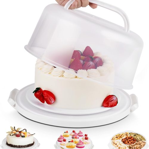 Cake Carrier with Lid and Handle, BPA-Free Cake Containers Cake Stand for 10 inch Cake with 2 Handles Cupcake Carrier - Plastic Cover Two Sided Base for Transport Pie Nuts Fruit Christmas Gifts